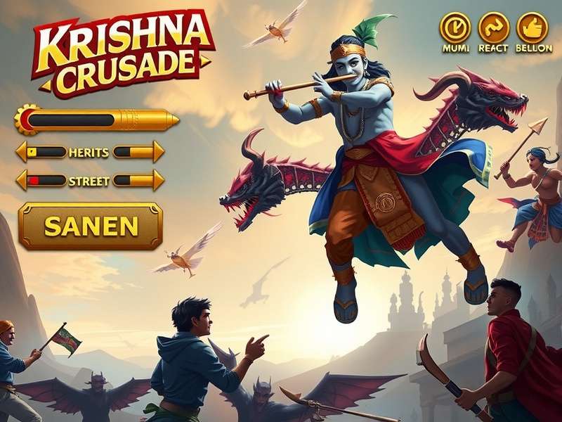 Krishna S Crusade game cover featuring Lord Krishna with his flute